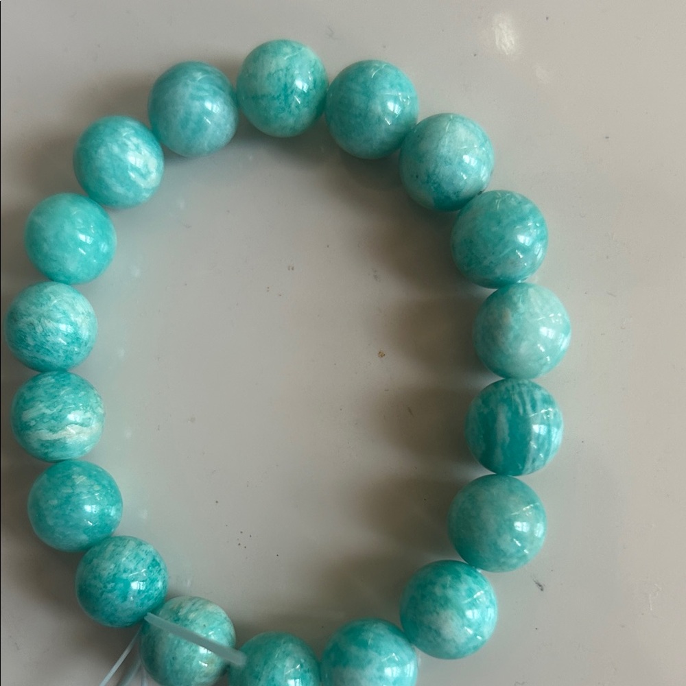 Real amazonite Beaded Stretch Bracelet - Picture 4 of 5